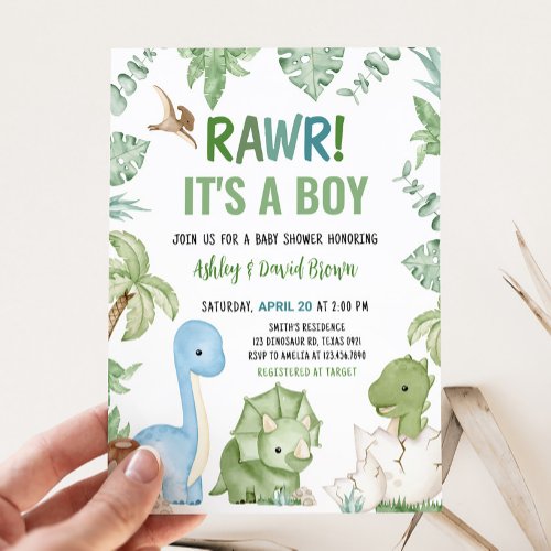 Its A Boy Dinosaur Baby Shower Invitation