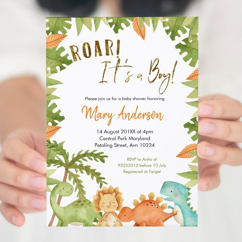 Its a boy Dinosaur Baby Shower Invitation