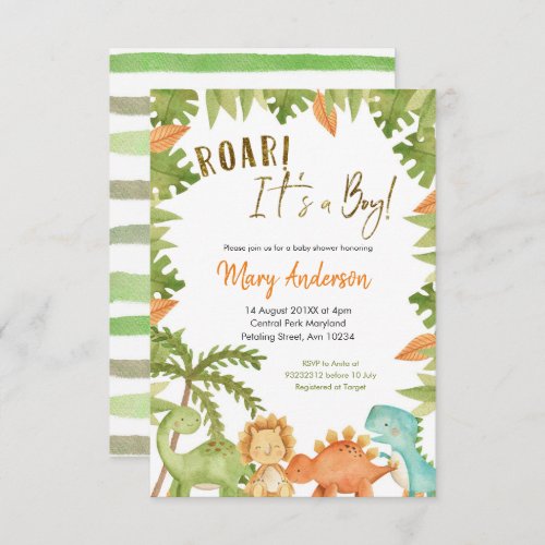 Its a boy Dinosaur Baby Shower Invitation