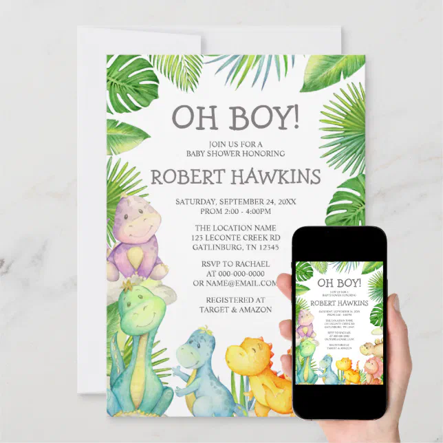It's a Boy Dinosaur Baby Shower Invitation Zazzle