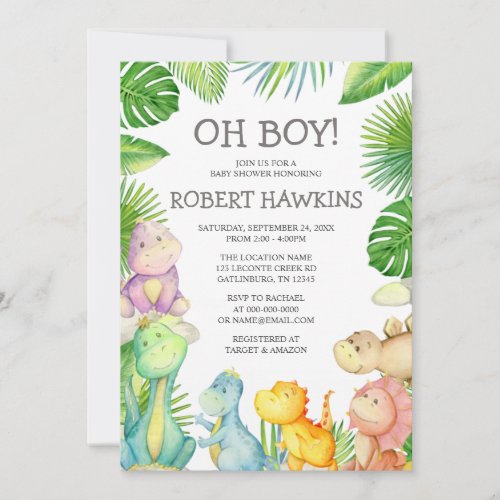Its a Boy Dinosaur Baby Shower Invitation