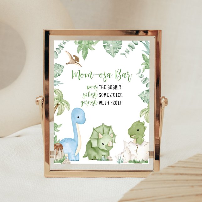 It's A Boy Dinosaur Baby Shower Mom Osa Bar Poster (Greenery Boy Dinosaur Baby Shower Mom Osa Bar Sign)