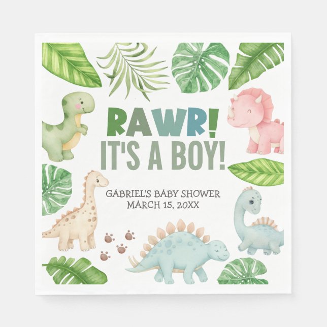 It's a Boy Dinosaur Baby Shower Napkins (Front)