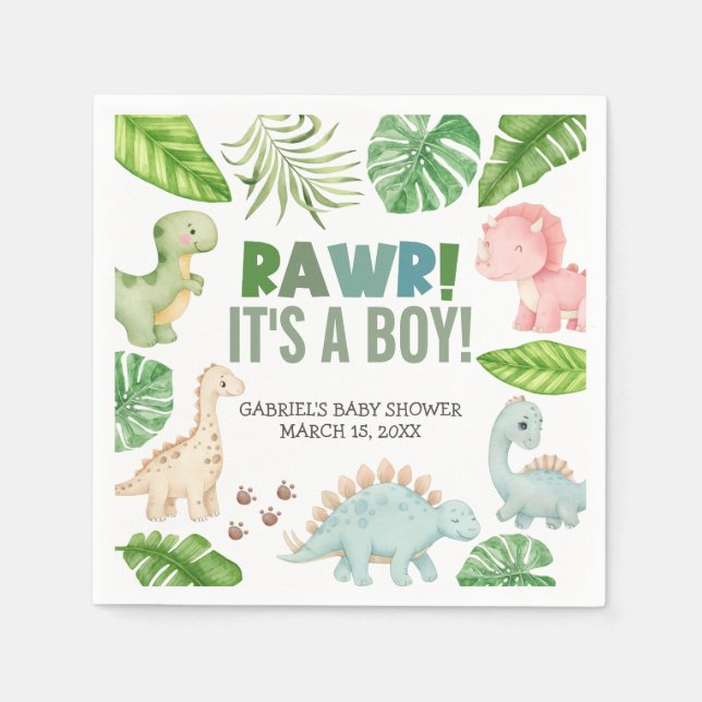 It's a Boy Dinosaur Baby Shower Napkins (Front)