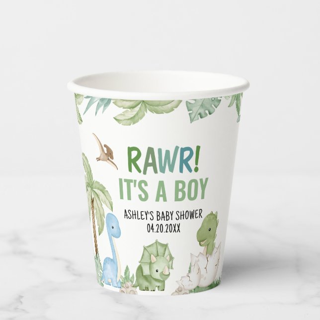 It's A Boy Dinosaur Baby Shower  Paper Cups (Front)