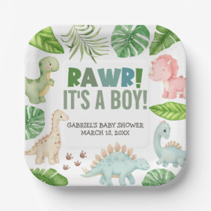 It's a Boy Dinosaur Baby Shower Paper Plates