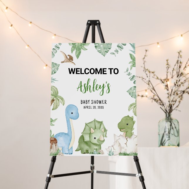 It's A Boy Dinosaur Baby Shower Welcome Sign (In Situ (Stand))