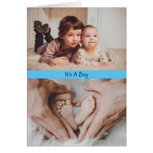 It's A Boy Dual Photo Custom Text Birth Announceme Cards