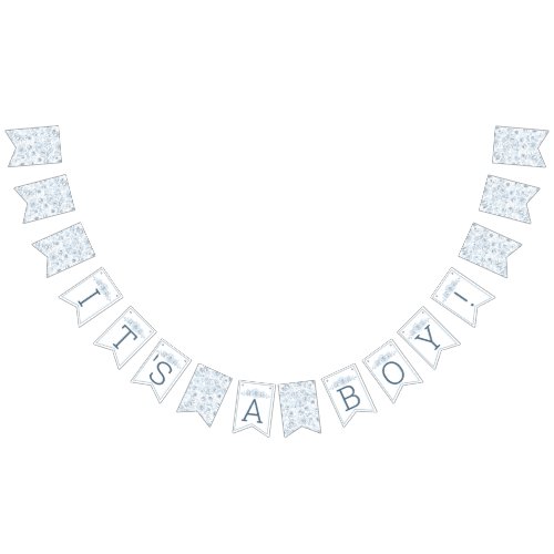 Its A Boy Dusty Blue Floral Baby Shower Bunting Flags