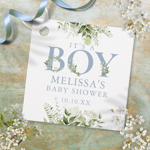 Its A Boy Dusty Blue Greenery Baby Shower Favor Tags