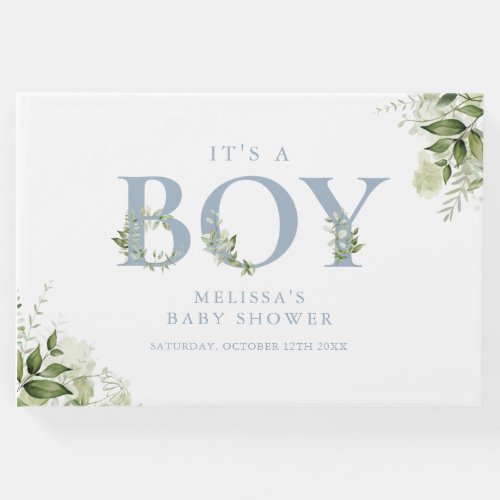 Its A Boy Dusty Blue Greenery Letter Baby Shower Guest Book