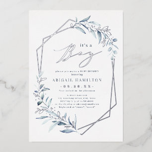 It's a Boy Dusty Greenery Rose Gold Baby Shower Foil Invitation