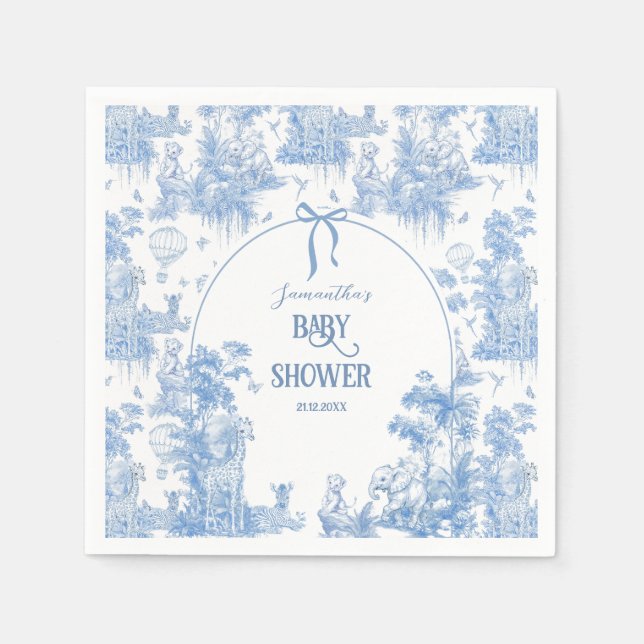 It's a Boy Elegant Blue Toile Safari Baby Shower Napkins (Front)