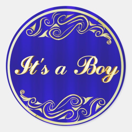 ITS A BOY Elegant Regal Golden Blue Classic Round Sticker