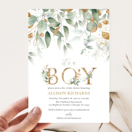 Its a Boy elegant simple greenery baby shower Invitation