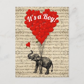 Its A Boy Elephant And Love Heart Postcard by vintageprintstore at Zazzle