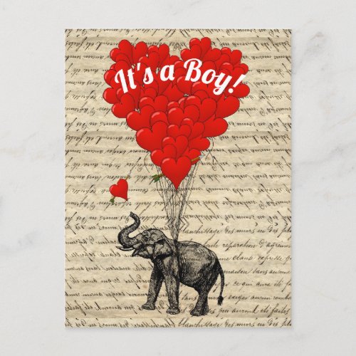 Its a boy elephant and love heart postcard