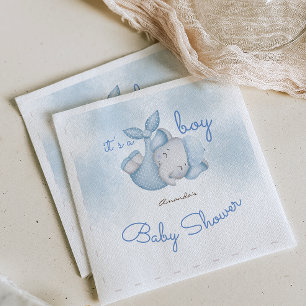 It's a boy elephant baby boy shower blue napkins