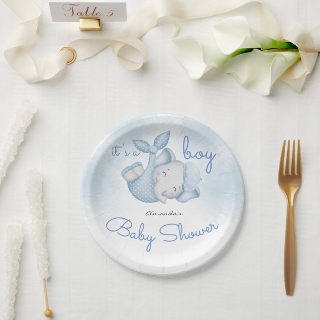 It's a boy elephant baby boy shower blue paper plates (Wedding)