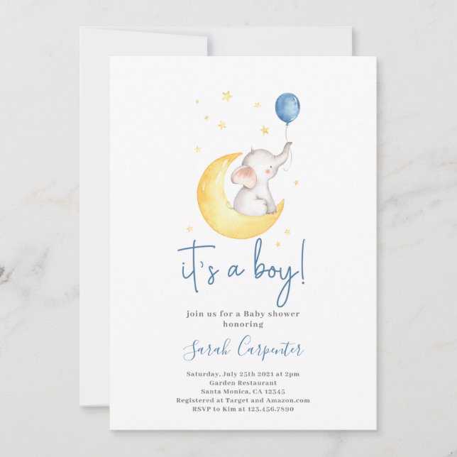 It's a Boy elephant baby shower boy Invitation (Front)