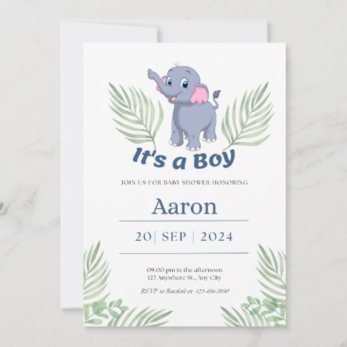 Its a boy elephant baby shower invitations 