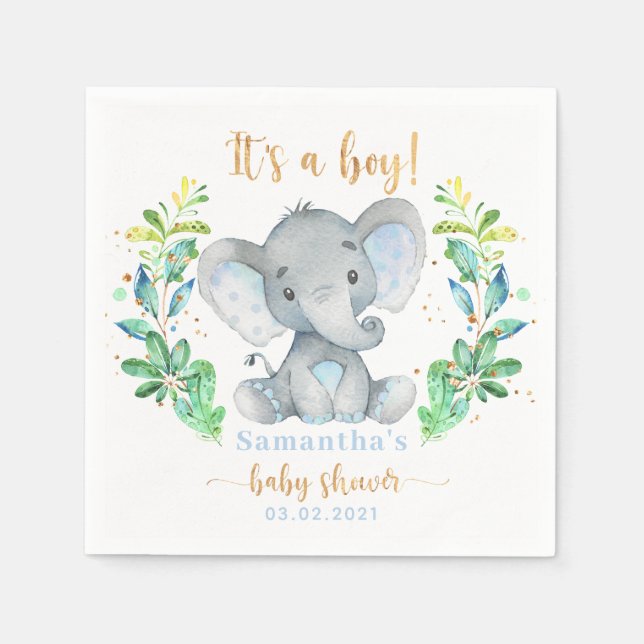 It's a Boy! Elephant Baby Shower Napkins (Front)
