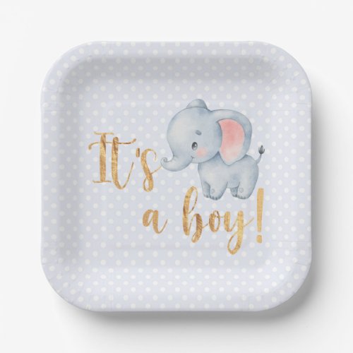 Its a Boy Elephant Baby Shower Party Paper Plate