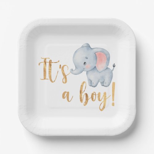 Its a Boy Elephant Baby Shower Party Paper Plate