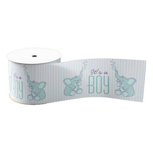 Its a boy elephant blowing heart bubbles ribbon