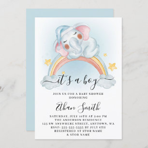 It's A Boy Elephant Rainbow Watercolor Baby Shower Invitation