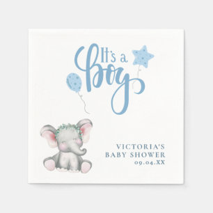 It's a Boy Elephant Simple Script Baby Shower Napkins