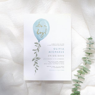 Its A Boy Eucalyptus Greenery Balloon Baby Shower Invitation