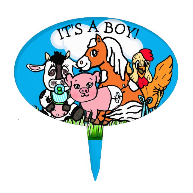 It's a boy, Farm Animals Baby Shower Cake Topper (Front)