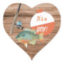 Its a Boy Fishing Baby Shower Classic Round Sticke Heart Sticker