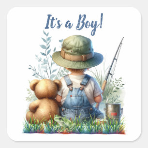 It's a Boy! Fishing Themed Baby Shower Square Sticker