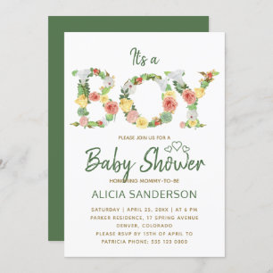 It's a BOY floral alphabet script baby shower Invitation