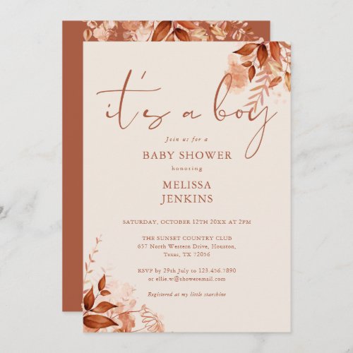 Its A Boy Floral Autumn Fall Baby Shower Invitation