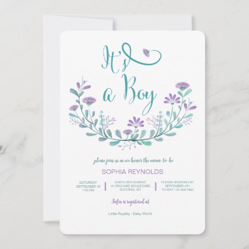 Its A Boy Floral Baby Shower Invitation