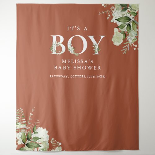 Its A Boy Floral Terracotta Baby Shower Photo Prop Tapestry