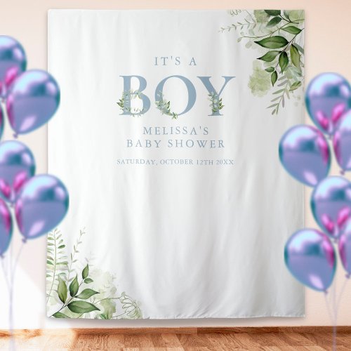 Its A Boy Foliage Blue Baby Shower Photo Prop Tapestry