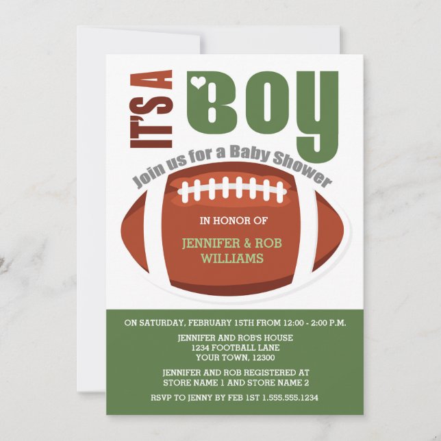 It's a Boy Football Couples Baby Shower Invitation (Front)