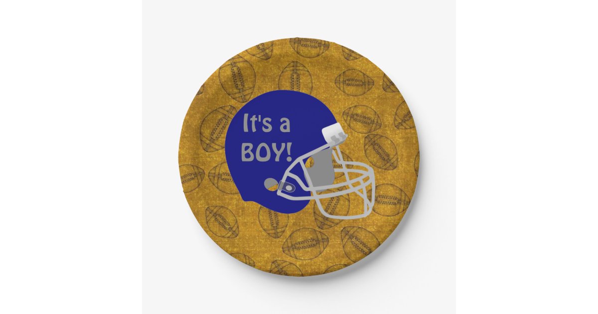 It S A Boy Football Themed Baby Shower Paper Plate Zazzle Com