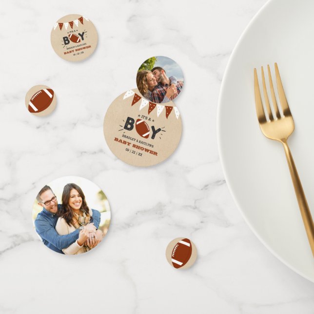 It's A Boy! Football Themed Baby Shower Photo Confetti (Group)