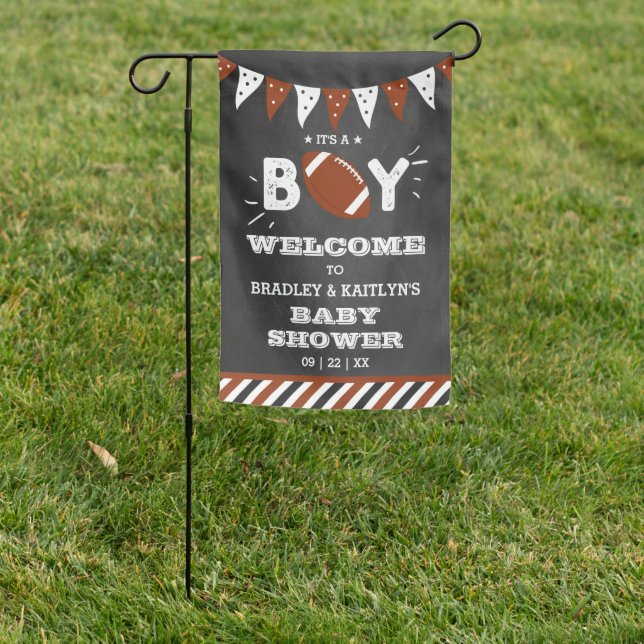It's A Boy! Football Themed Baby Shower Welcome Garden Flag (In SItu)