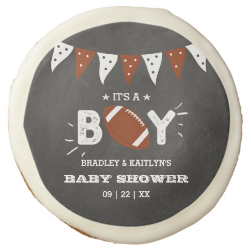 Its A Boy Football Themed Co_ed Baby Shower Sugar Cookie