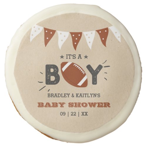 Its A Boy Football Themed Co_ed Baby Shower Sugar Cookie