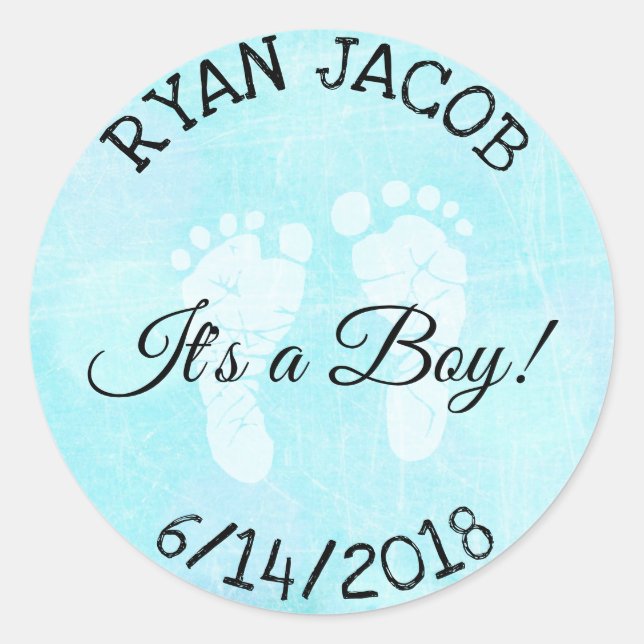 Its a Boy Footprints Baby Shower Stickers (Front)