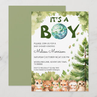 It's A Boy Forest Disco Ball Baby Boy Shower Invitation