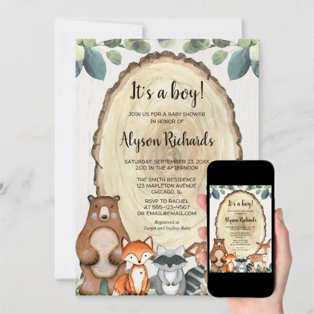 It's a boy forest friends woodland baby shower invitation | Zazzle