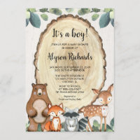 It's a boy forest friends woodland baby shower invitation